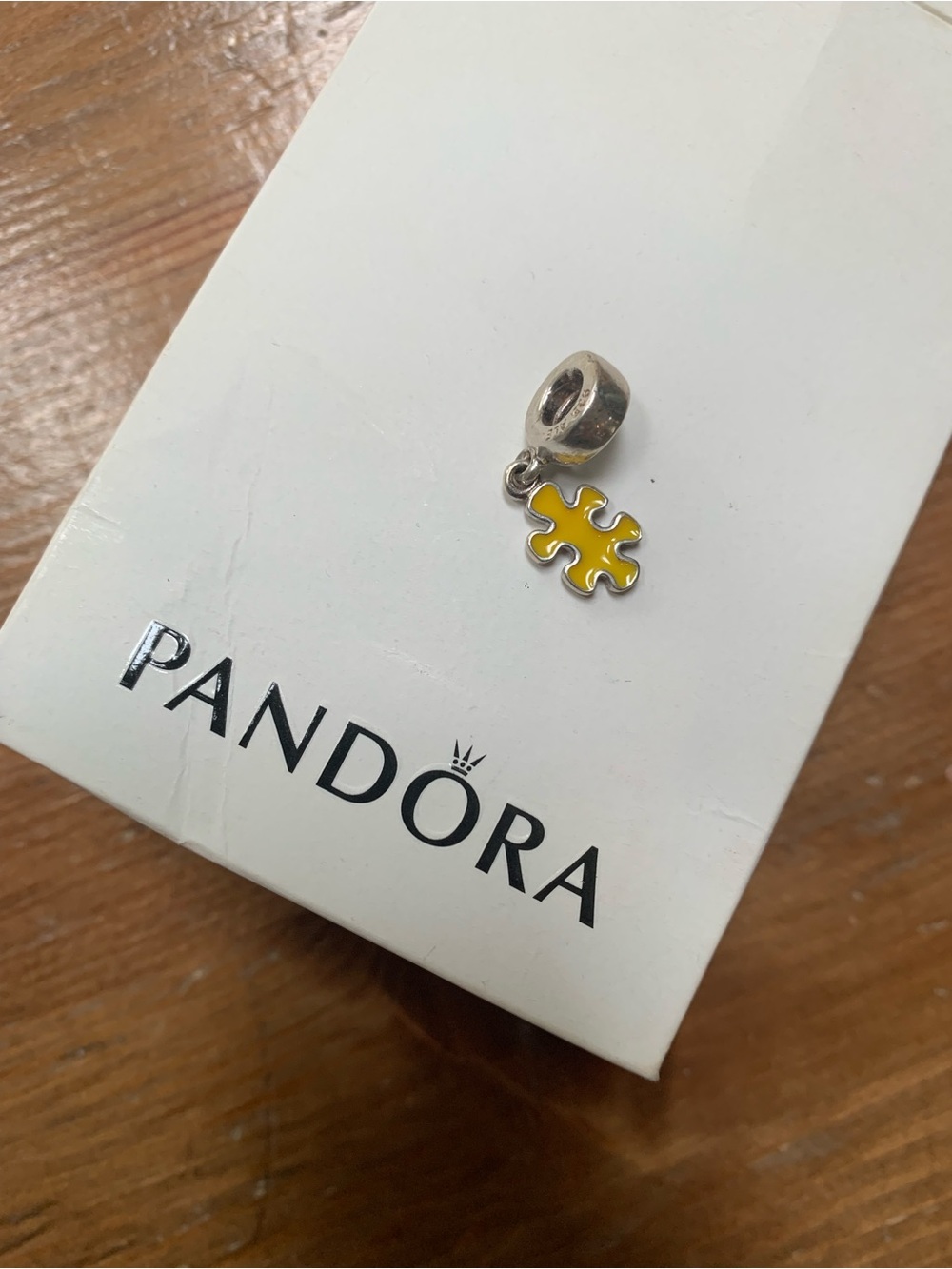 Pandora RARE Jigsaw Puzzle Piece Yellow Enamel & Sterling Charm